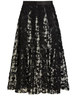 Contessa Mills Raven Floral-Appliqué Sheer Midi Skirt - Black