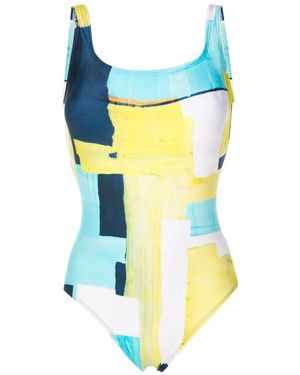 Lenny Niemeyer Abstract-Pattern Print Scoop-Neck Swimsuit - Yellow
