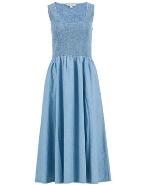Barbour Josie Shirred Sleeveless Midi Dress - Blue