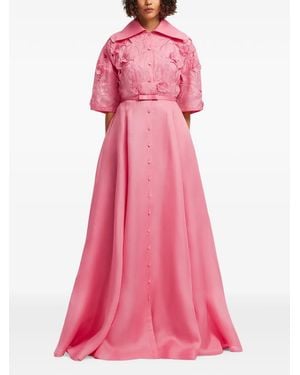 LEO LIN Junia Floral-Appliqué Belted Maxi Dress - Pink