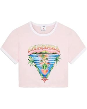 CASABLANCA Graphic Short-Sleeve Cropped T-Shirt - Pink