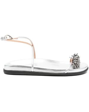 Ancient Greek Sandals Bead-Embellished Ankle-Strap Sandals - White