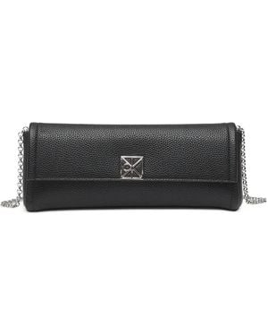 Calvin Klein Clutch Con Catena E Placca Logo - Grigio