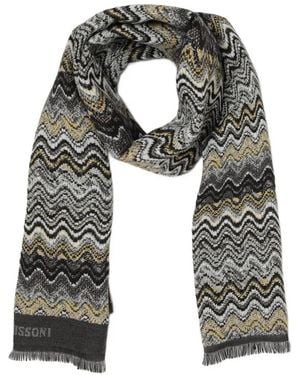 Missoni Zigzag-Pattern Wool Scarf - Gray