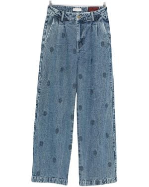 MAISON HOTEL Paco Embroidered Pleated Jeans - Blue
