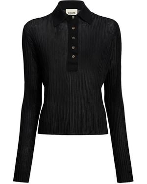 KHAITE Long Sleeve Polo Top - Black