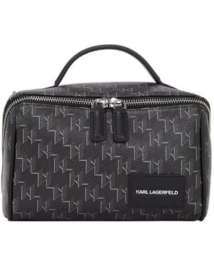 Karl Lagerfeld Monogram Top-Handle Wash Bag - Black