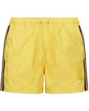 K-Way Salt Stripe-Detail Swim Shorts - Yellow
