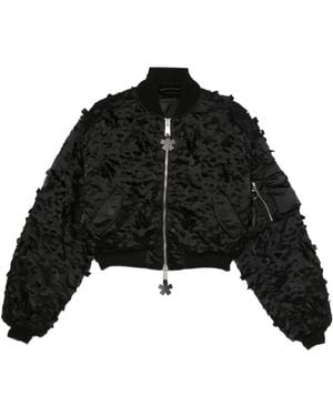 Cecilie Bahnsen Floral-Appliqué Cropped Bomber Jacket - Black