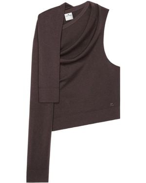 Courreges オフショルダー ライトニットトップ - ブラウン
