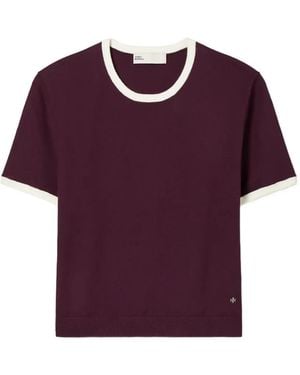 Tory Burch Contrast-Trim T-Shirt - Purple
