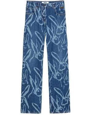 MSGM Rabbit-Print Pants - Blue