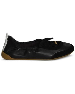 Chloé Kick Ballerina Suede Insert Lace-Up Ballet Flats - Black