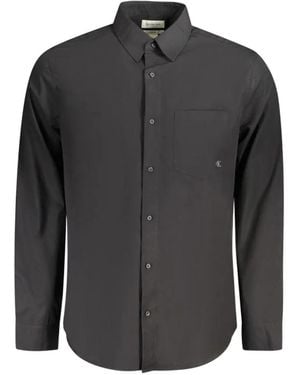 Calvin Klein Logo-Embroidered Cotton Shirt - Grey