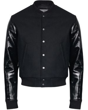 MM6 by Maison Margiela Leather-Sleeve Wool Jacket - Black