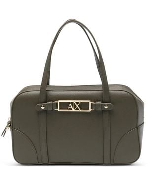 ARMANI EXCHANGE Logo-Plaque Leather Tote Bag - Metallic