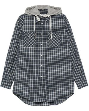Miu Miu Check-Pattern Hooded Shirt - Blue