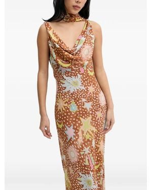 Never Fully Dressed Celestial-Print Cowl-Neck Maxi Dress - White
