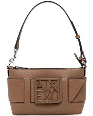 ARMANI EXCHANGE Logo-Plaque Shoulder Bag - Brown