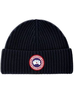 Canada Goose Logo-Patch Ribbed-Knit Beanie Hat - Blue