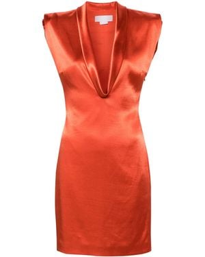 Genny Shawl-Collar Satin Minidress - Orange