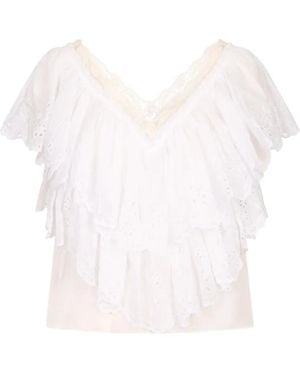 Chloé Gerüschtes Cropped-Top Mit V-Ausschnitt - Weiß
