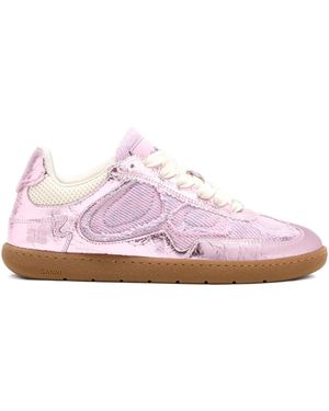 Ganni Metallic-Finish Trainers - Pink