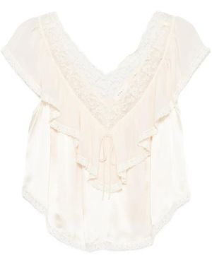 Doen Yadira Lace-Trimmed Ruffled Blouse - White