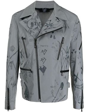 MJB Graffiti-Print Biker Jacket - Gray