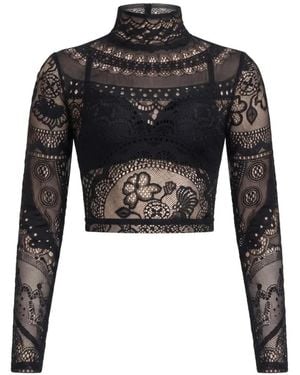 Gemy Maalouf Lace-Panelled Cropped Top - Black