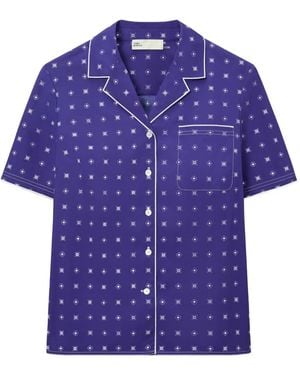 Tory Burch Twill Camp Shirt - Purple