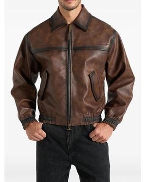 Manière De Voir Clint Vintage Leather Bomber Jacket - Brown