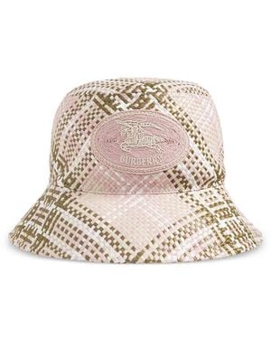 Burberry Logo-Patch Checked Bucket Hat - Natural