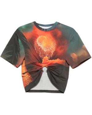Rabanne Ring Fireworks-Print T-Shirt - Orange