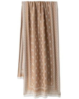 Moschino Monogram-Pattern Fringed Wool Scarf - Natural