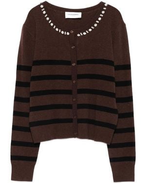 ERMANNO FIRENZE ストライプ ビジュートリム カーディガン - ブラック