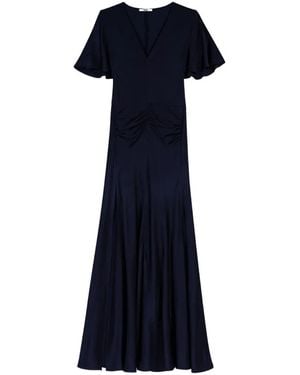 Maje Gathered-Waist V-Neck Maxi Dress - Blue
