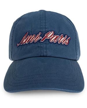 Ami Paris Logo-Embroidered Baseball Cap - Blue