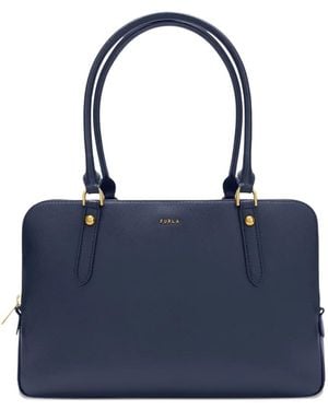 Furla Großer Boston Tote Bag Mit Reißverschluss - Blau