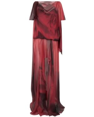 Alberta Ferretti Draped Floral-Print Maxi Dress - Red