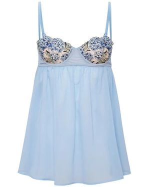 Fleur du Mal Hydrangea Babydoll Mit Blumenstickerei - Blau