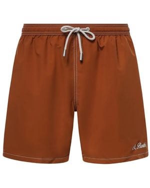 MC2 Saint Barth Contrast-Stitch Embroidered-Logo Swim Shorts - Brown