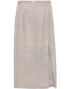 Alysi Side-Slit Leather Skirt - White