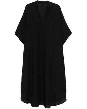120% Lino V-Neck Midi Dress - Black