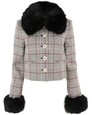 Self-Portrait Check faux-fur jacket - Negro