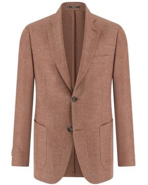 BOGGI Single-Breasted Linen Blazer - Brown
