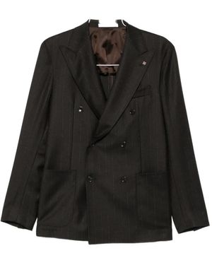 Tagliatore Stripe-Pattern Double-Breasted Suit - Black