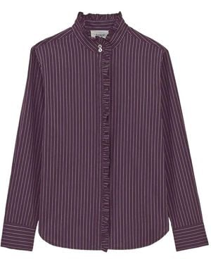 Ba&sh Elvire Ruffled Striped Shirt - Purple