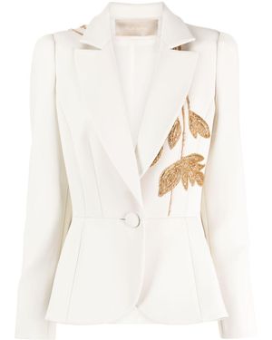 Elie Saab Metallic Leaf-Embroidered Blazer - Natural