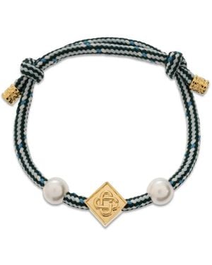 CASABLANCA Pulsera Con Placa Del Logo Y Perlas - Negro
